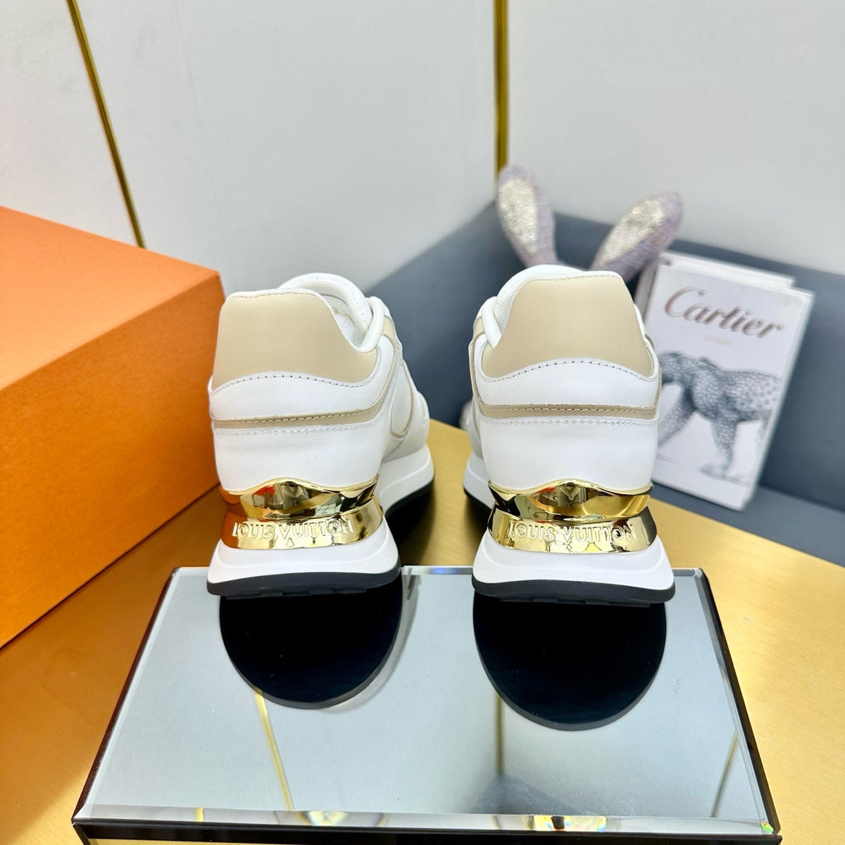 NEO RUN AWAY SNEAKER IN WHITE MIX GOLD CALFSKIN